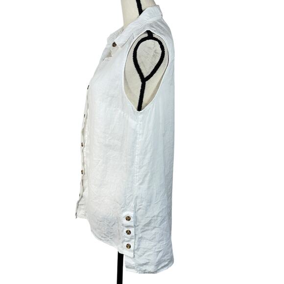 Jones & Co Medium Linen Top Button-Up Sleeveless Hi-Low Semi-Sheer Collar White - Picture 3 of 8